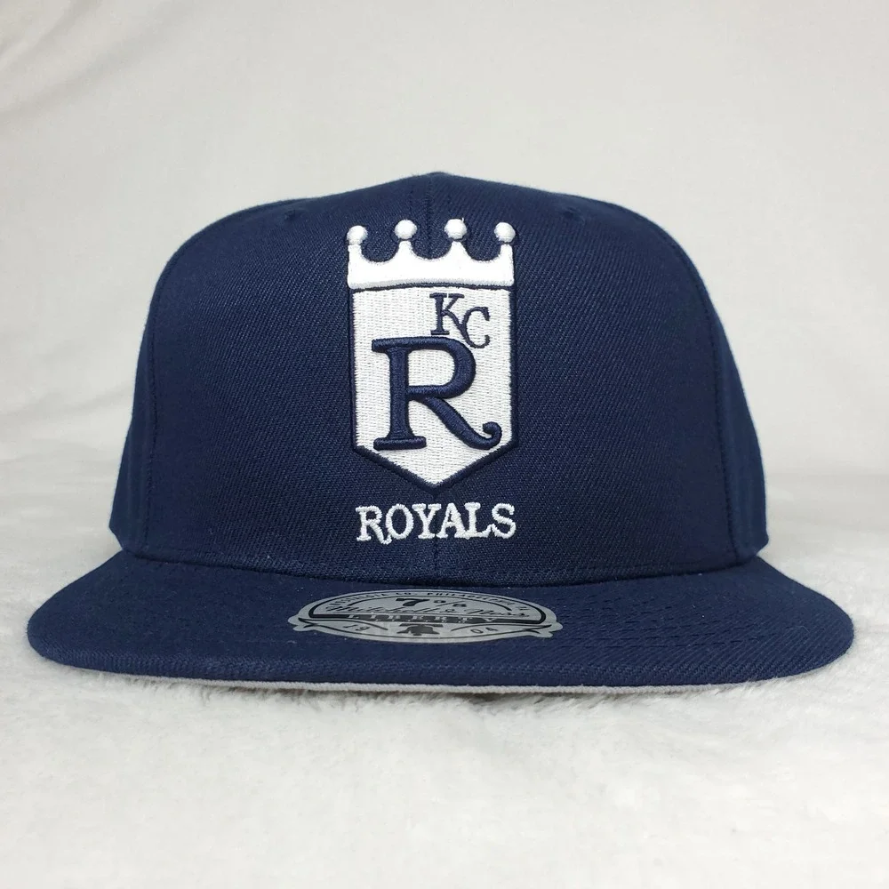 KC‎ Royals Mitchell & Ness MLB Fitted 7 3/8 Liberty Fit Hat Cap Navy NWT